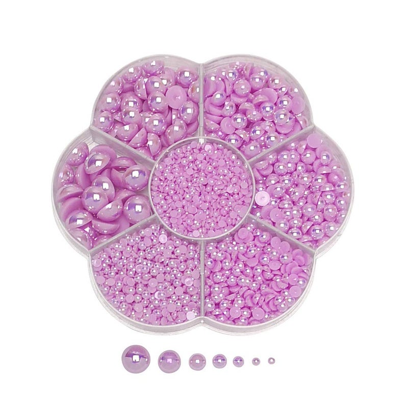 Chenkou Craft 3000PCS 1 Box Purple Round Flatback Imitation Half Pearls Bead Loose Beads Gem (Purple Half Ball) - Image 1